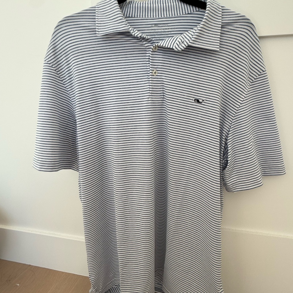 Vineyard Vines Navy and White Striped Polo